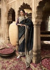 Black Jacquard Banarasi Silk Saree with Unstitch Blouse
