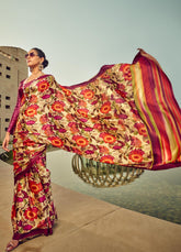 Digital Printed Satin Saree with Unstiched Blouse
