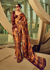 Digital Printed Satin Saree with Unstiched Blouse