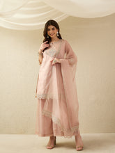 Elegant Organza Embroidered Kurta Set with Palazzo & Dupatta