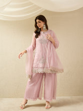 Lilac Pink Embroidered Kurta with Palazzo and Dupatta