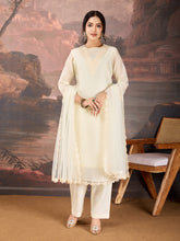 Ivory Chanderi Cotton Silk Kurta Set with neck embroidery