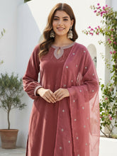 Dusty Rose Pink Velvet Kurta, Pant and Dupatta Set