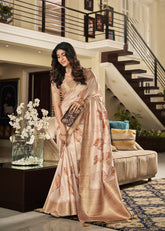 Pink and Brown Silk Saree with Unstitched Blouse Piece