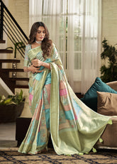 Green Multicolour Silk Saree with Unstitched Blouse Piece