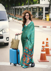 Digital Printed Satin Saree with Unstiched Blouse