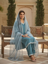 Velvet Straight-Cut Kurta, Pant with Dupatta