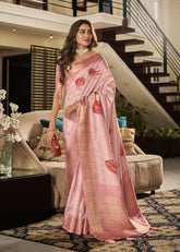 Peach Silk Saree with Unstitched Blouse Piece