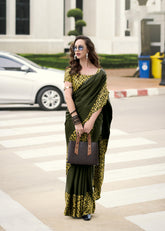 Digital Printed Satin Saree with Unstiched Blouse