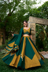 Mustard & Green Cotton Navratri Lehenga Choli