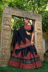 Black Printed Cotton Navratri Lehenga Choli