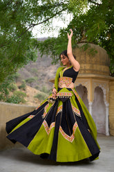 Green & Black Cotton Navratri Lehenga Choli