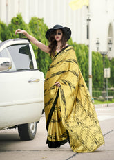 Digital Printed Satin Saree with Unstiched Blouse