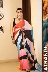 Digital Printed Satin Saree with Unstiched Blouse