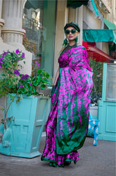 Digital Printed Satin Saree with Unstiched Blouse