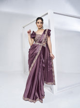 Pre-draped two tone purple Satin Silk Saree with Blouse