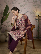 Maroon Chanderi Cotton Silk Kurta, Silk Crepe Pant and Net Dupatta