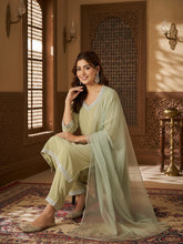 Velvet Straight-Cut Kurta, Pant with Dupatta