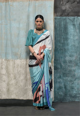 Digital Printed Satin Saree with Unstiched Blouse