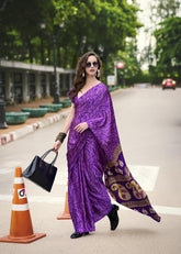 Digital Printed Satin Saree with Unstiched Blouse