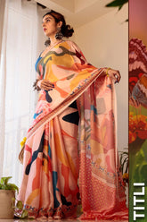 Digital Printed Satin Saree with Unstiched Blouse