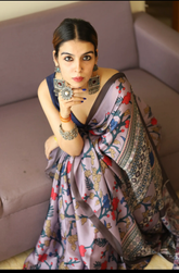 Digital Printed Satin Saree with Unstiched Blouse