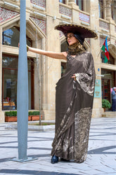 Digital Printed Satin Saree with Unstiched Blouse