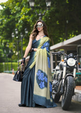 Digital Printed Satin Saree with Unstiched Blouse
