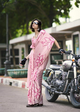 Digital Printed Satin Saree with Unstiched Blouse