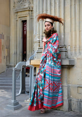 Digital Printed Satin Saree with Unstiched Blouse