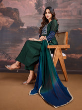 Blue & Green Chanderi Cotton Silk Kurta with Pants & Dupatta