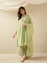 Pastel Green Embroidered Kurta Pant Set with Dupatta