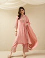 Peach Embroidered Kurta Pant Set with Dupatta