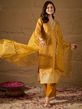 Mustard Yellow Kurta Set with Organza Dupatta