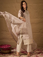 Elegant Embroidered Jacquard Cotton Silk Kurta Set with Dupatta