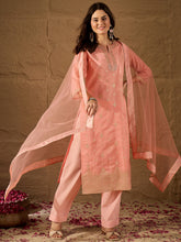Elegant Embroidered Jacquard Cotton Silk Kurta Set with Dupatta