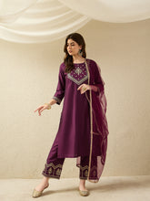 Festive Wine Embroidered Straight Kurta Set