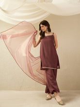 Elegant Brown Kurta Set with Sheer Dupatta