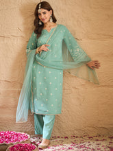 Elegant Mint Green Embroidered Kurta Set with Organza Dupatta for Women