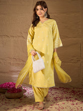 Sunshine Yellow Embroidered Kurta Set with Organza Dupatta for Women