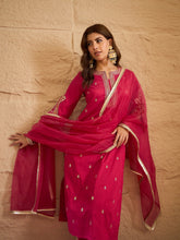 Rani Pink Embroidered Kurta Set with Organza Dupatta for Women | Festive Ethnic Wear