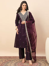 Wine Purple Embroidered Kurta Set with Dupatta for Women | Elegant Festive & Wedding Wear Suit
