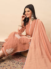 Peach Silk Blend Embroidered Kurta Set with Dupatta for Women | Elegant Festive & Ethnic Wear
