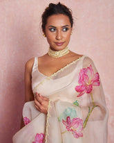 Soft Organza Floral Printed Handwork Saree