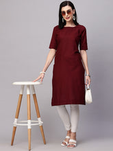 Maroon Solid Cotton Blend Kurta