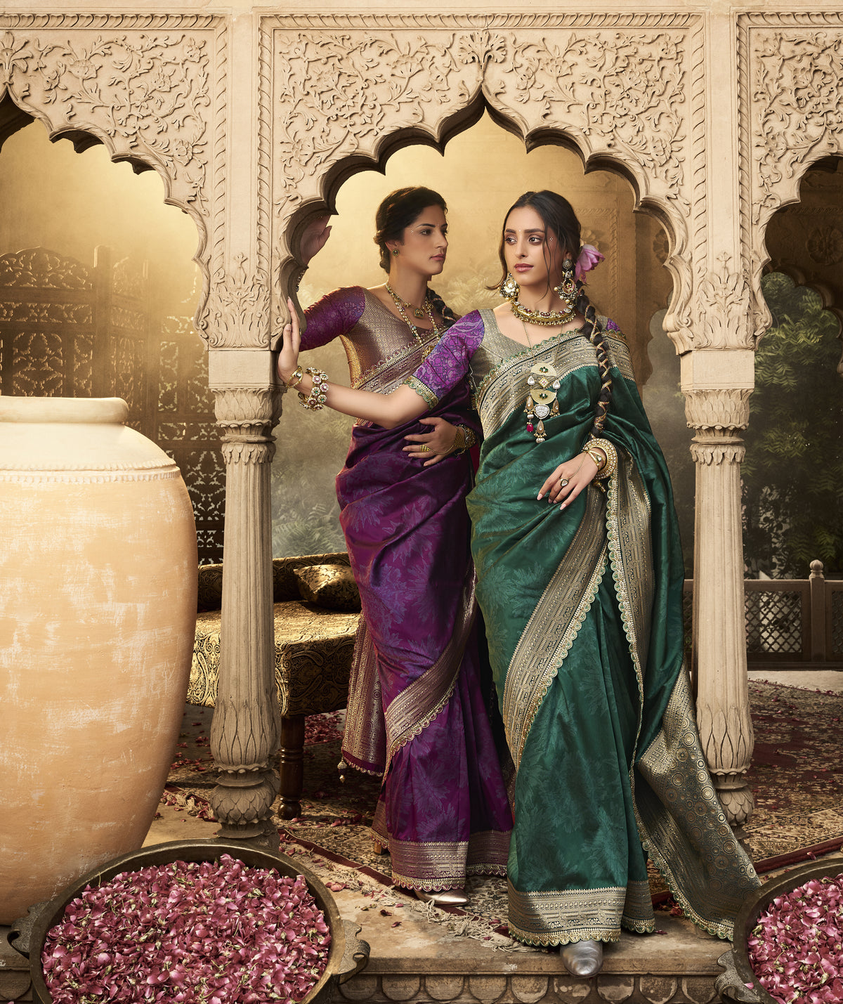 Plum Jacquard Banarasi Silk Saree with Unstitch Blouse