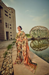 Digital Printed Satin Saree with Unstiched Blouse.