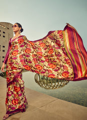 Digital Printed Satin Saree with Unstiched Blouse.