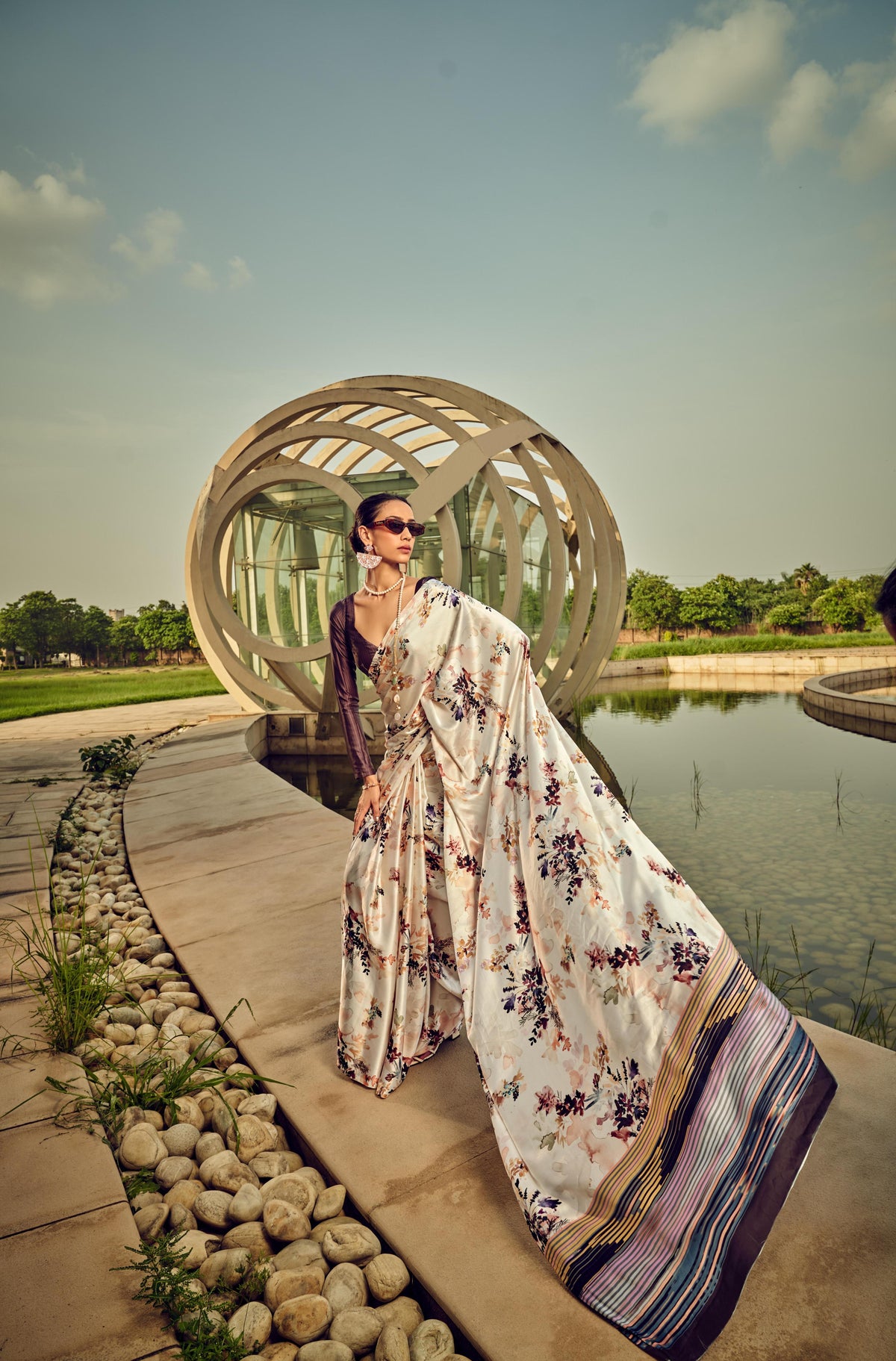 Digital Printed Satin Saree with Unstiched Blouse