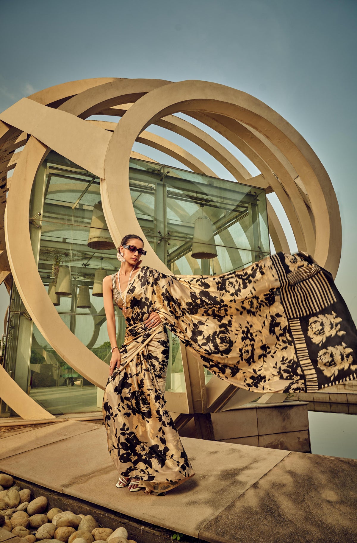 Digital Printed Satin Saree with Unstiched Blouse